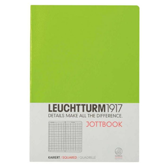 LEUCHTTURM Jottbook Not Defteri, Cep Boy (A6) Esnek Kapak, Kareli, Lime Yeşili